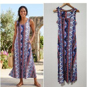Soft Surroundings Sleeveless Maxi A Line Dress Floral Small Bohemian Travel Wear